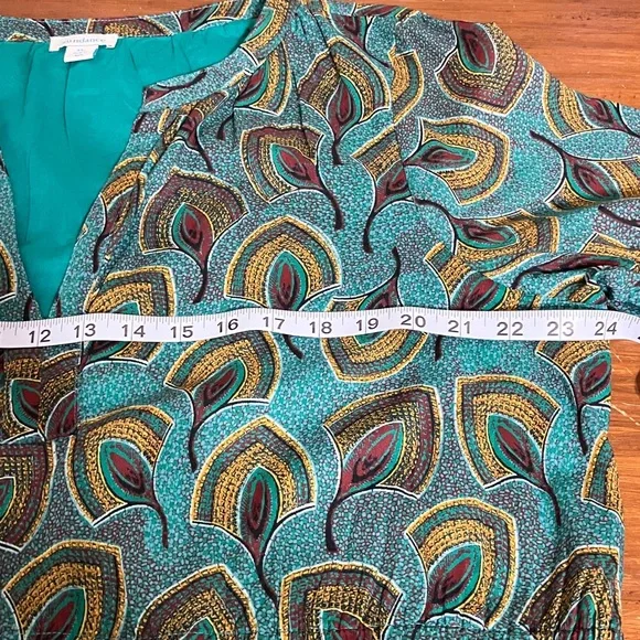 Sundance Feather Print Teal Dress, Tiered, with Pockets, lined XL - Picture 8 of 10